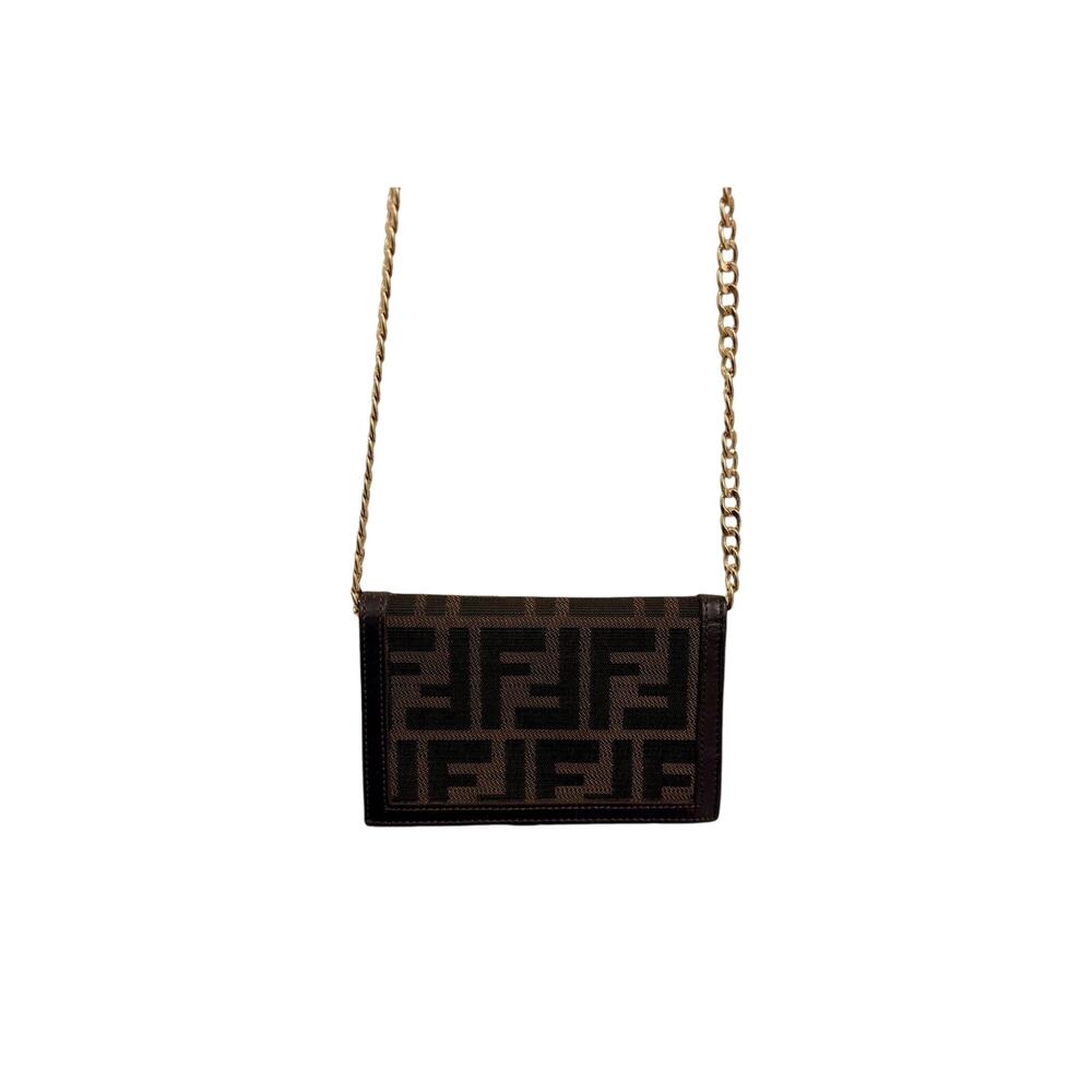 Fendi Vtg Zucca Monogram Kiss-Lock Wallet On Chain Crossbody Bag|Incl VC COA